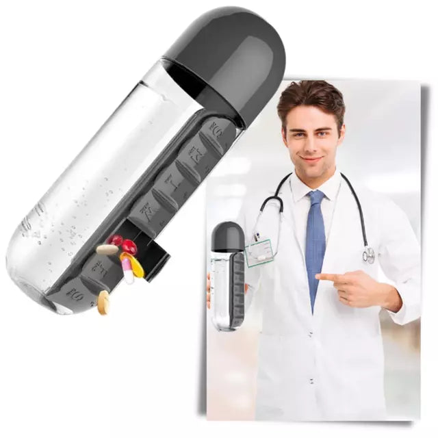 Botella Porta Pastillero 2 en 1 – Agua y Pastillas